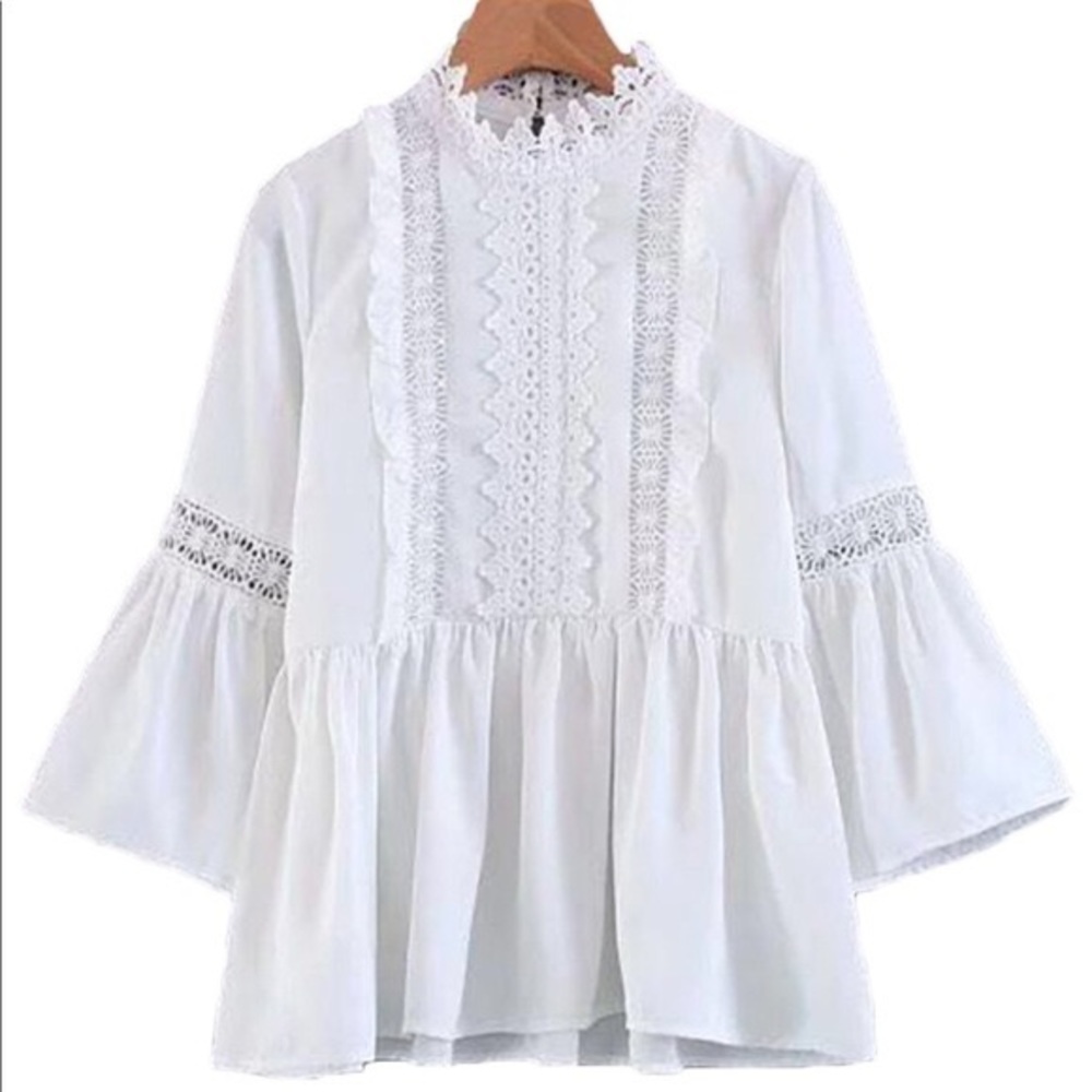 Goodnight Macaroon White Flare Eyelet Blouse Top